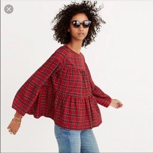 Madewell Red Plaid Tartan Tier Swing Top